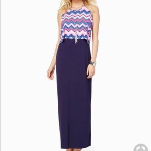 Navy and Pink Cheveron Popover Maxi